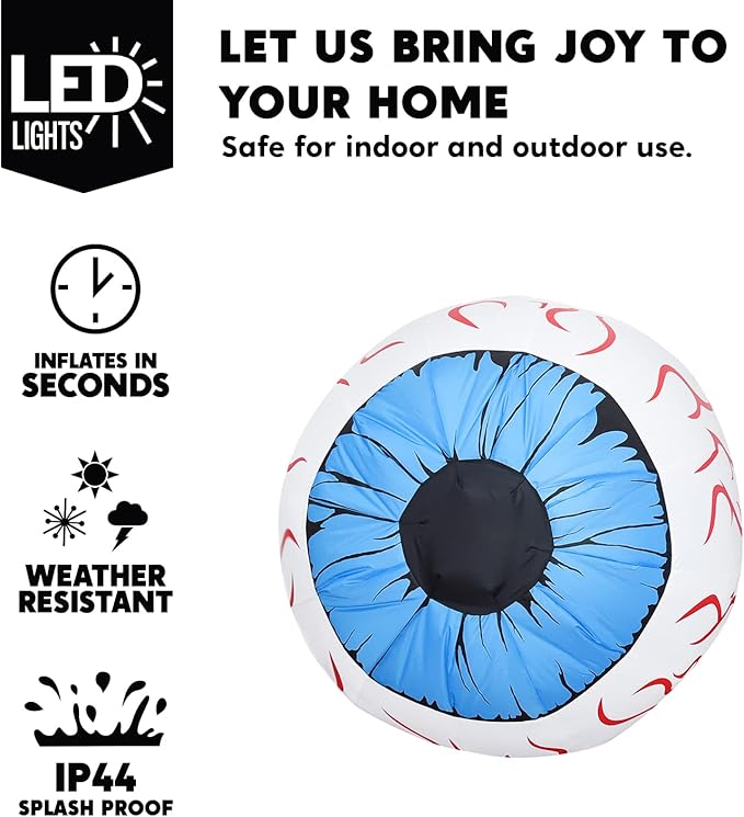 Joiedomi 3Ft Halloween Inflatable Large Set of Eyes, Light Up Eyeball with Build-in LEDs, Blow Up Inflatable for Halloween Party Indoor, Outdoor, Yard, Garden, Lawn Decorations for Yard (Blue)