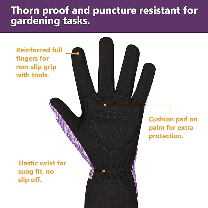 COOLJOB Thorn Proof Rose Pruning Garden Gloves for Women, Long Sleeve Padded Yard Work for Bush, Blackberry, Cactus, Heavy Duty/Puncture Resistant/Machine Washable, Medium, Purple