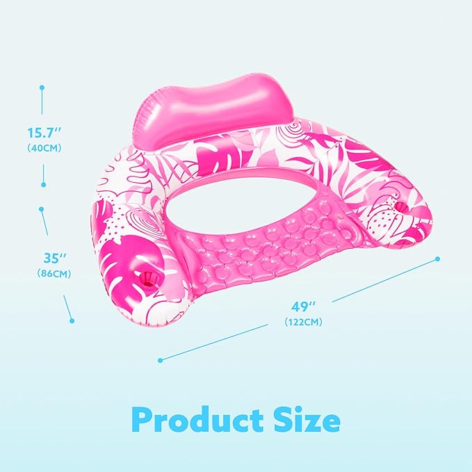 SLOOSH Inflatable Pool Floats Adult,2 Pack Pool Chairs with Cup Holders,Blow up Floats Chair,Hammock Noodle Mat for Relaxing Summer Water Fun Swimming Party Beach