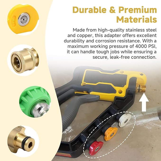 Pressure Washer Adapter with 1/4" Quick Connect and 5 Nozzles, 6" Metal Adapter Replacement Compatible with Ryobi, Dewalt, Husky, Portland and Harbor Freight, 3000 PSI
