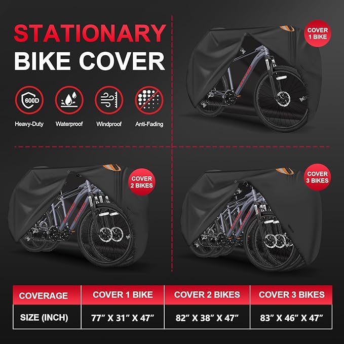 Zettum Bike Cover for 2 Bikes - Outdoor Bike Covers for Stationary 2 Bikes Heavy Duty & Waterproof, 600D Bicycle Covers for 2 eBike, Mountain Bike, Road Bike, Hybrid Bike, Beach Cruiser Bike Storage