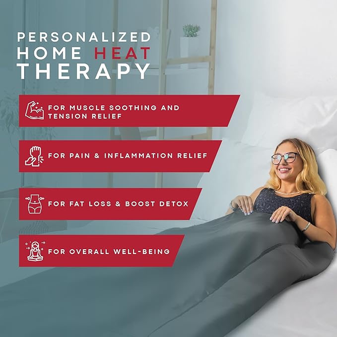 Sauna - Portable Sauna for Home - Infrared Blanket for Detox, Weight Loss & Relaxation, Dry Heat Therapy Bag, Personal Wellness at-Home Wraps with Adjustable Temp 95-185°F. 110V 500 Watts, 71" x 36"