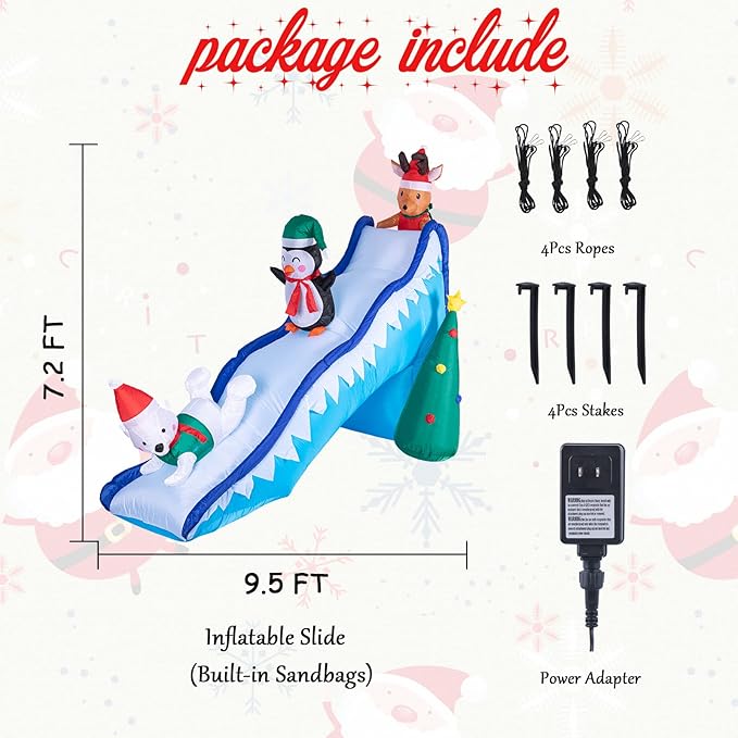 VCUTEKA Christmas Inflatables Outdoor Decorations - 9FT Inflatable Reindeer Penguin Polar Bear Christmas Tree Fun Trio Slide Scene Decor Blow Up Lighted for Holiday Yard Garden Lawn Xmas Decor