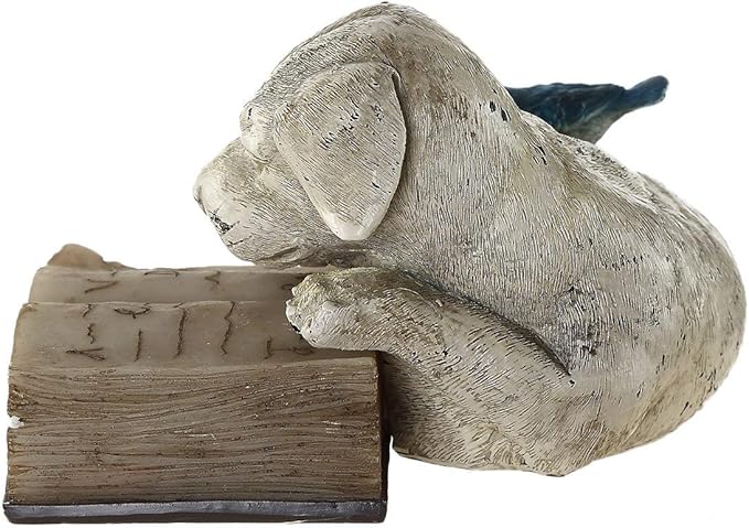 Topadorn Resin Dog Statue Solar Power Outdoor Statuary Cute Puppy for Garden Decoration, Dog Read a Book