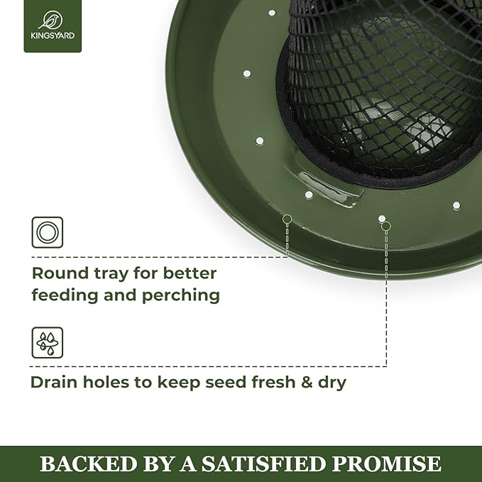 Kingsyard Mesh Tube Bird Feeders for Outdoors Hanging, All Metal, Wild Bird Feeder for Sunflower Seeds or Mealworm, Large Tray & Weatherproof Roof, 2.5 lbs Capacity (Dark Green)