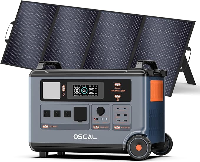 OSCAL 6000W 3.6KWH Solar Generator with 1x400W Solar Panel,120V/240V Dual Voltage Promax6000 Portable Power Station, Lifepo4 Battery 14 Outlets,2200W 1.96H Fast Charge,for Home Backup,RV.