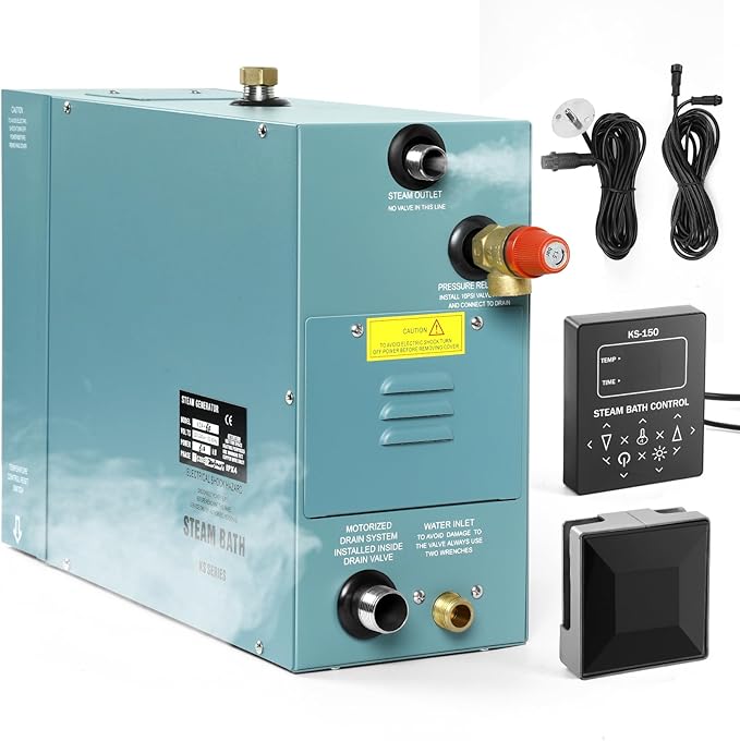 Kooby 4KW Luxury Self-draining Steam Generator Shower Sauna Bath Home Steam Bath Spa Generator with Waterproof Control and Auto Drain 95-131℉ for Max Space Heating 4 m³ (145 ft3)