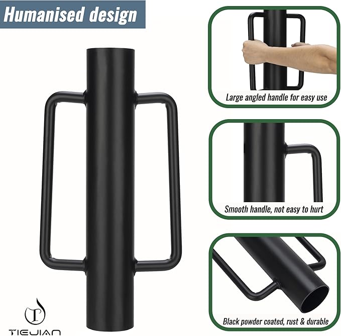 Fence Post Driver T Post Pounder with Handle 12 LB, Heavy Duty Hand Post Rammer for Wooden Posts/U-Channels/Fence Posts, 16 Inch Post Hole Digger (Black)