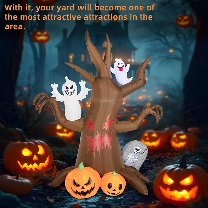 8FT Halloween Inflatable Scary Tree Decorations Outdoor,Halloween Blow Up Yard Decorations Built-in LED Lights,Party Decorations,Giant Haunted House Decor,for Garden/Lawn/Yard