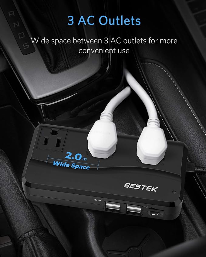 BESTEK 200W Power Inverter DC 12V to 110V AC Inverter with 4.2A 4-Port USB Car Adapter (Black)