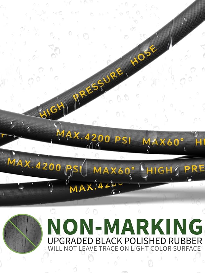 4200PSI Pressure Washer Hose 150FT with 3/8" Swivel Quick Connect for Cold/Hot Water, Kink Resistant Steel Wire Braided, Wear Resistant Power Washer Hose with 2 M22 14mm Adapter Set