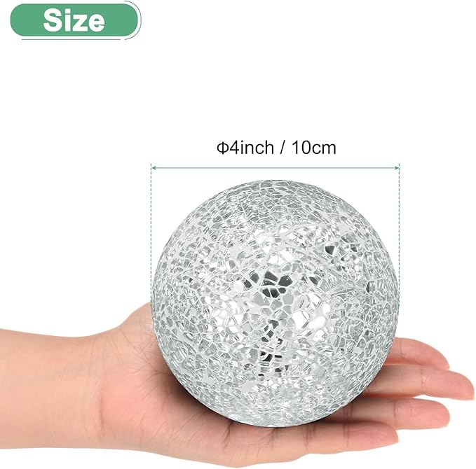 Decorative Ball for Bowls, 4 Inch Mosaic Glass Balls Decorative Glass Orbs for Home Decor/Dining Tables/Wedding Party/Coffee Table/Centerpiece Decor [Silver]