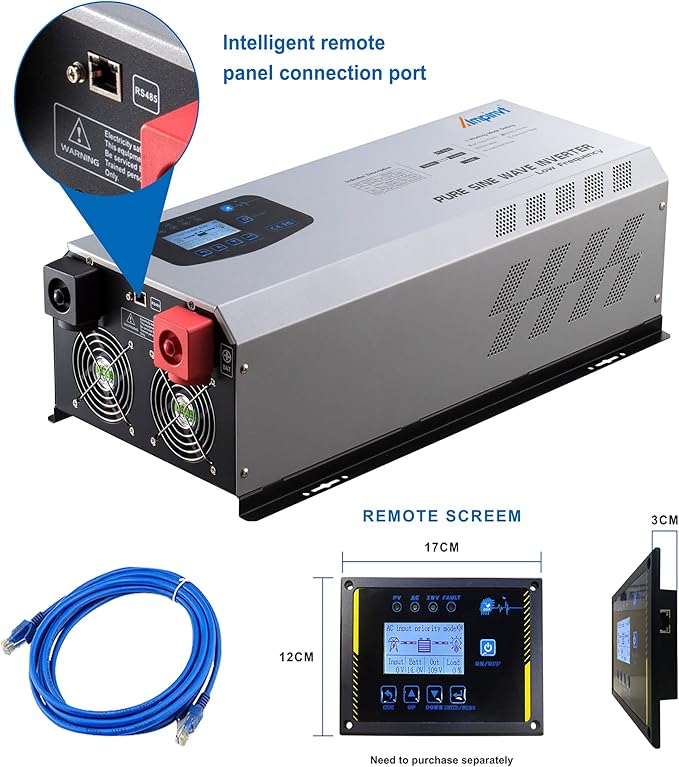 Ampinvt 5000W Peak 15000watts Pure Sine Wave Power Inverter 24V DC to 120/240V AC Split Phase with Battery AC Charger,Off Grid Low Frequency Solar Inverter for Home