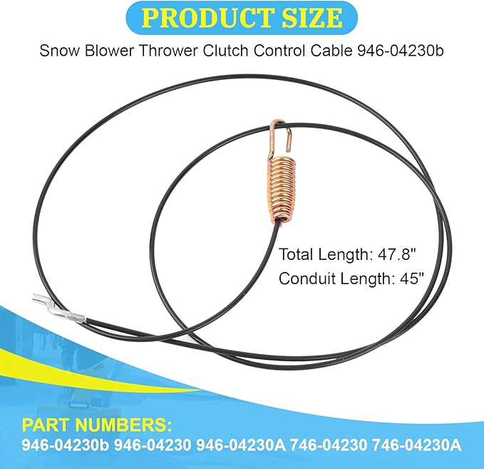 946-04230B Auger Cable for MTD Cub Cadet Craftsman Troy-Bilt Snow Blower, 47.5" Snowblower Auger Clutch Drive Cable Replaces 746-04230 946-04230A 746-04230B