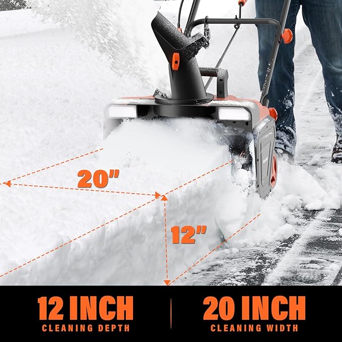 MAXLANDER Corded Electric Snow Blower, 20 Inch 15A Electric Snow Thrower with Dual LED Headlights & 180° Adjustable Chute, 25FT Throwing Distance, Walk-Behind Snowblower for Driveway and Walkway