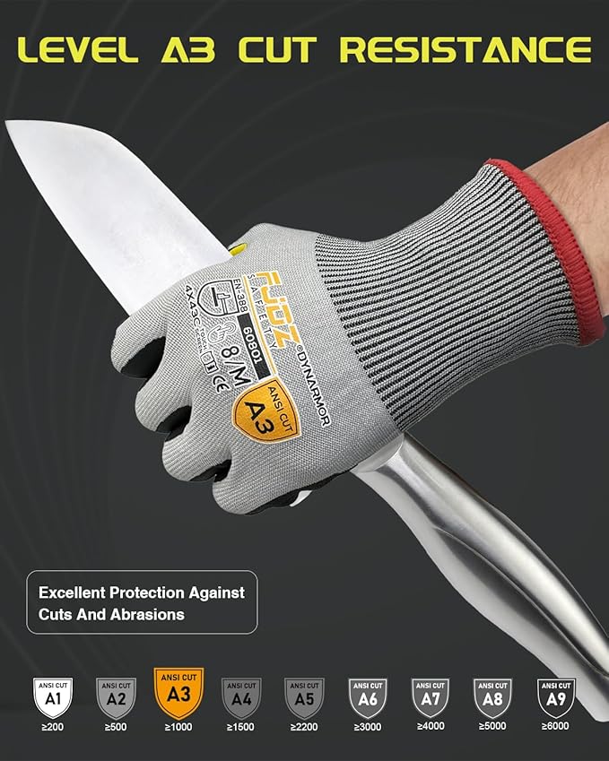 A9 Cut Resistant Work Gloves, 18 Gauge Ultra-light Foam Nitrile Coated Touchscreen ANSI A3 A4 A6 A9 Cutting Glove
