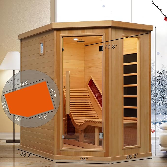 Smartmak Far Infrared Sauna Room with Recliner, 1 Person Indoor Canadian Hemlock Sauna Room, Carbon Crystal Heating Panel and Heating Tubes, 7 Color Light, Oxygen Bar, Bluetooth Speaker (220V, 2300W)