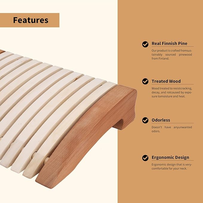 Sauna Headrest - Natural Wood Ergonomic Head Pillow for Home Sauna, Infrared Saunas Accessories, Neck Support Sauna Pillow