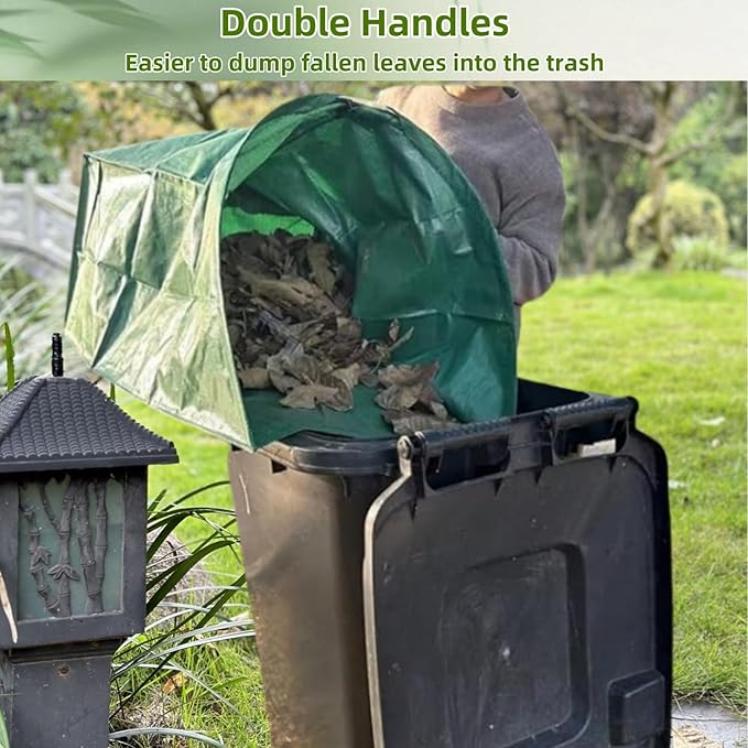 2 pack 53 gallons Leaf Collector Reusable Yard waste bags Heavy Duty Extra Large lawn Leaf Bags Chute With Handles Garden dustpan Bags for Leaves Debris Grass Clipping
