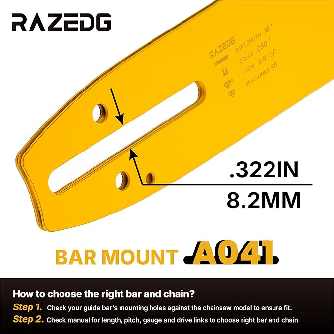 16 Inch Chainsaw Bar and Chain Combo, 3/8" LP Pitch, 050" Gauge, 56 Drive Links, Fits Ryobi, Makita, Echo, Poulan, Craftsman, Greenworks and More (1 Bar + 3 Chains)