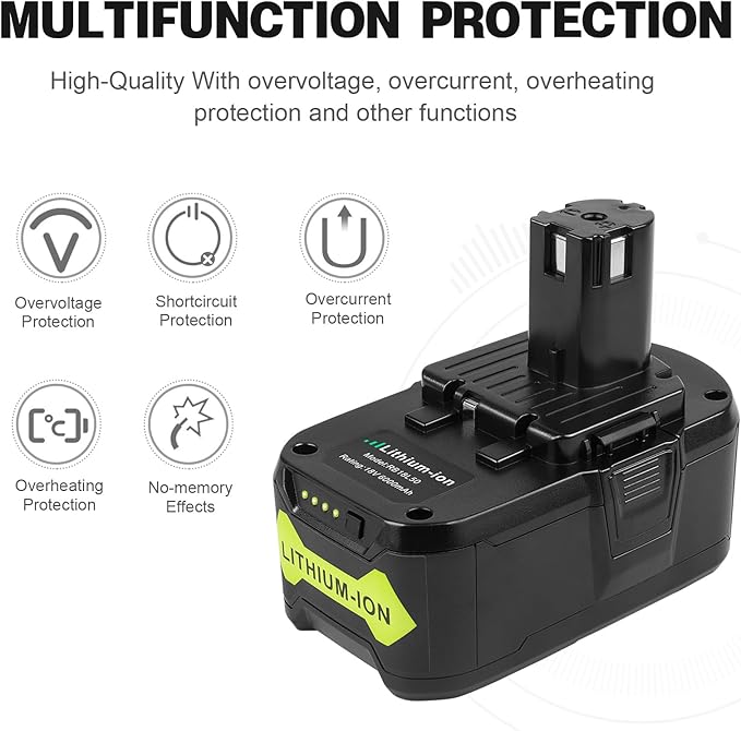 ARyee Upgrade 6.0Ah Lithium Replacement Battery for Ryobi 18V ONE+ Cordless Power Tool Compatible with P102 P103 P104 P105 P107 P108 Lithium Battery