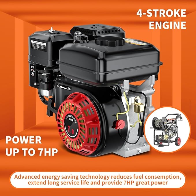 3600 PSI Gas Powered Commercial High Pressure Washer with Hose Reel 212cc 7HP Engine 3.3GPM Electric Start, Includes 50 FT 3/8 inch Hose 5 Quick Connect Nozzles Spray Gun and Wand