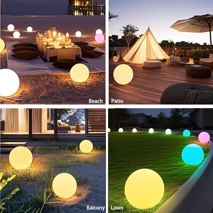 10-in Solar Globe Light Outdoor Waterproof, Dimmable Solar Balls for Garden w/Remote, Glowing Orb Light for Outside w/Ground Stake, Globe Floor Mood Lamp for Patio Yard Lawn Backyard Decor(16 Colors)