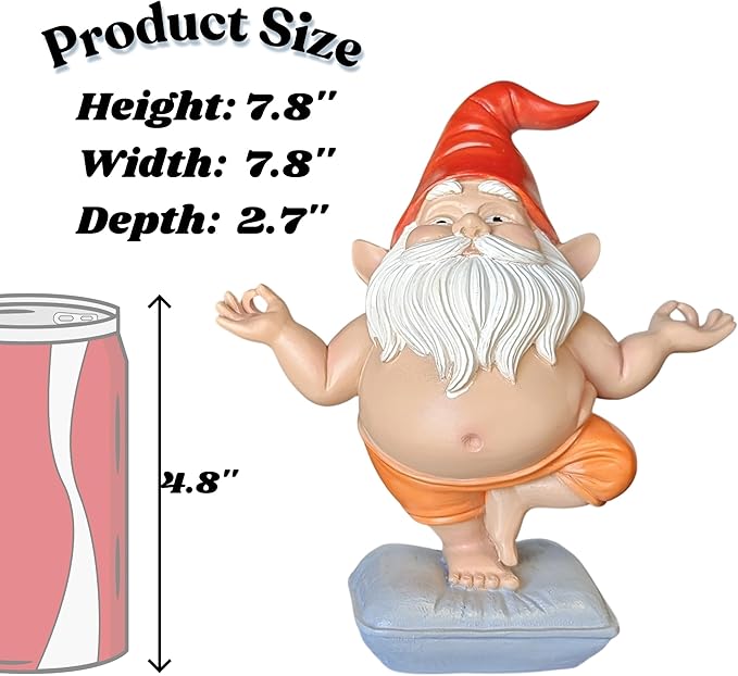 Zen Yoga Gnome Statue – Handcrafted Resin Meditation Gnome on Pillow, Tree Pose, Relaxed Expression – Weatherproof Indoor Outdoor Garden Decor, Unique Gift for Yoga & Meditation Lovers