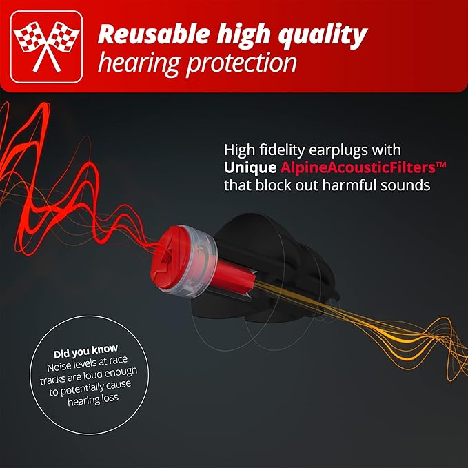 Alpine Formula 1 Earplugs - Reusable Hearing Protection for Race Events and Loud environments - Noise Reduction of 22dB - Ultra Soft Comfort Filter Hearing Protection - Official F1 Product