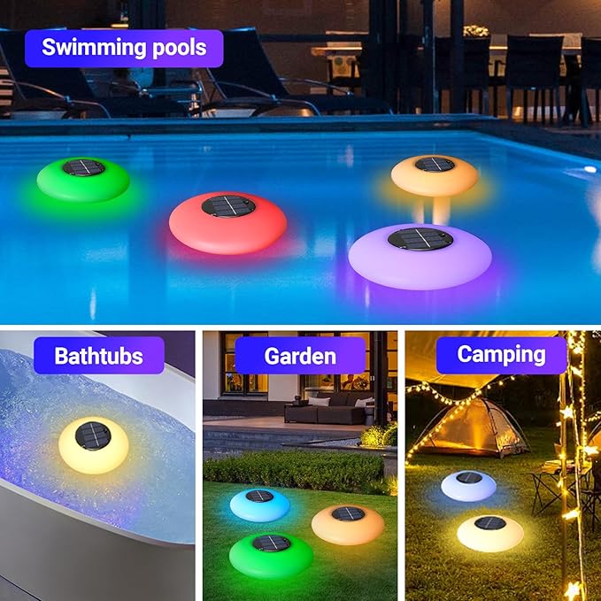 Sublume Solar Floating Pool Ligts, RGB Pool Accessories with 1000 MAH, IP65 Waterproof, Pool Decor Lights for Outdoor Swimming Inground and Above Ground Pools, Garden, Party-1 Pack