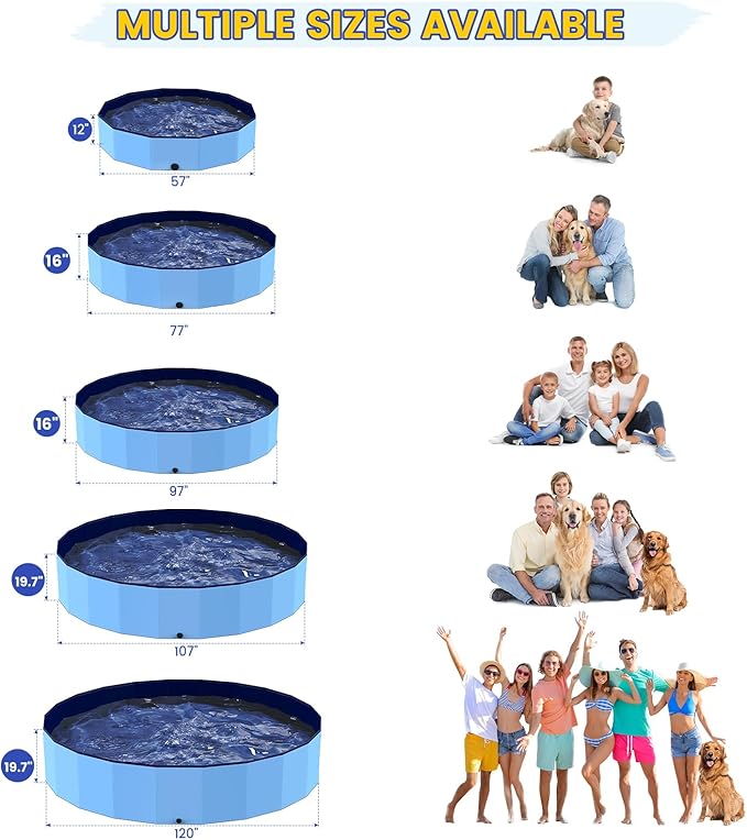 107" Foldable Dog Pool for Kids, Hard Plastic Hard Plastic Shell Extra Large Non-Slip Swimming Pool for Kiddie Duck Pet, Collapsible Puppy Bathing Tub Heavy Duty, 9 ft x 19.7" H - 6XL