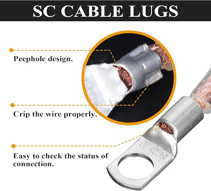 2 Gauge Battery Cable (12 Feet Black, 12 Feet Red) - 2 AWG Copper Clad Power Welding Wire with M8 & M10 SC Connector Lugs for Car, Camper, RV, Solar Low Voltage Inverter Wiring