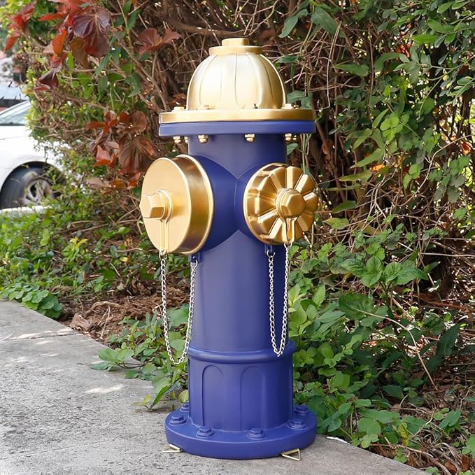 Dog Fire Hydrant Pee Post Puppy Pee Training Post Garden Statue, Blue & Gold Fire Hydrant Outdoor Figurines Decor for Yard Garden Lawn Patio (Large)