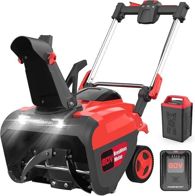 PowerSmart 80V MAX 21-Inch Cordless Single Stage Snow Blower, 6.0Ah Battery, Charger