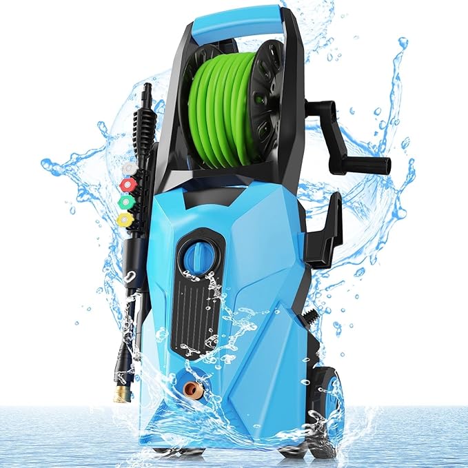 Pressure Cleaner 5000 PSI,2.8 GPM Power Cleaner with Foam Cannon,Portable Cleaner with 33ft Hose Reel,4 Nozzle Tips,and Soap Bottle for Cars/Home/Driveways/Patios/Decks/Fences(Light Green)