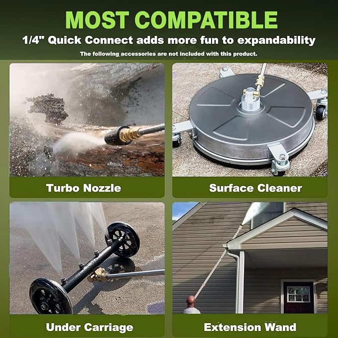 5000PSI Pressure Cleaner, 2025 New Power Cleaner with 33FT Flexible Extension Pressure Cleaner Hose Reel, 4 Nozzles, Professional Power Cleaners for Home/Car(Green)