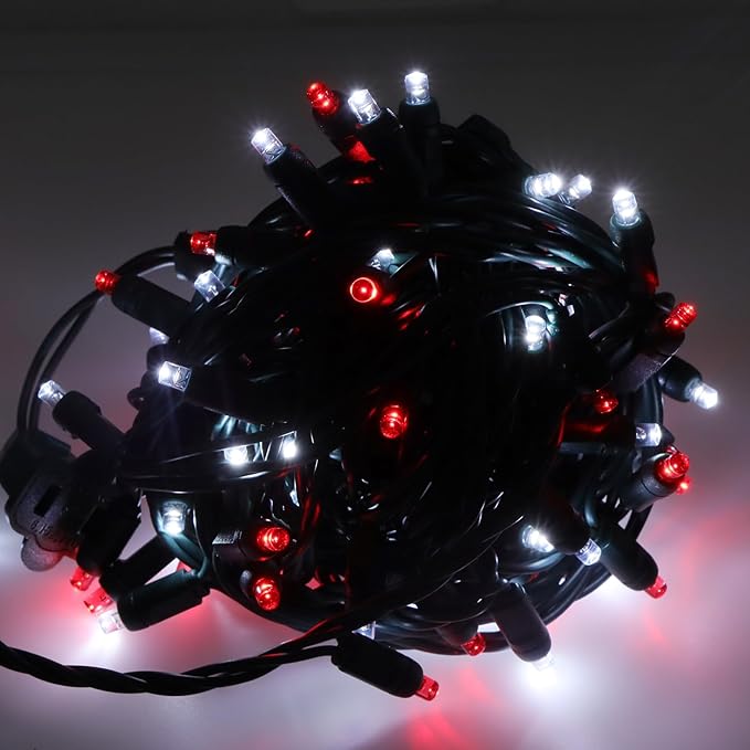 100 LED 5MM Red and Cool White Christmas Lights, 33FT Indoor/Outdoor String Light, Mini Lights for Garden, Patio, Christmas Trees - Green Wire, Commercial Grade, UL Listed