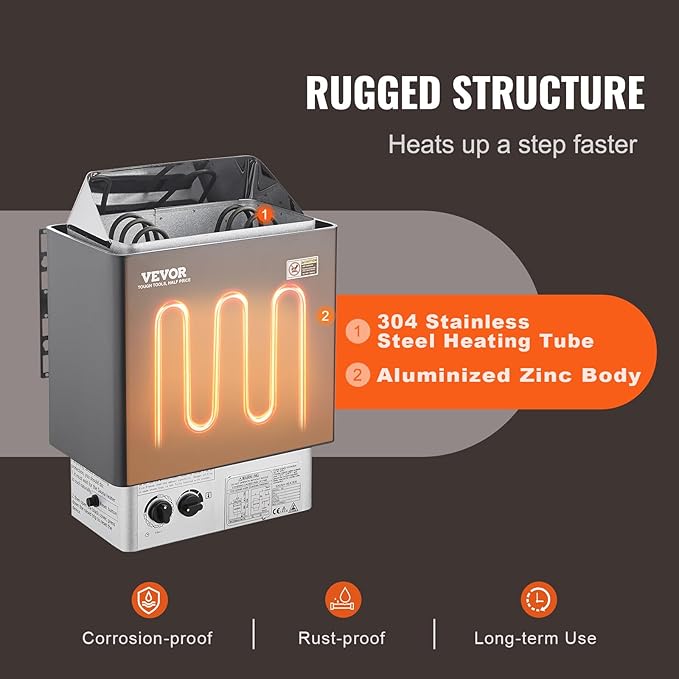 VEVOR Sauna Heater, 3KW 220V Electric Sauna Stove, Steam Bath Sauna Heater with Built-in Controls, 3h Timer and Adjustable Temp for Max. 70-141 Cubic Feet, Home Hotel Spa Shower Use