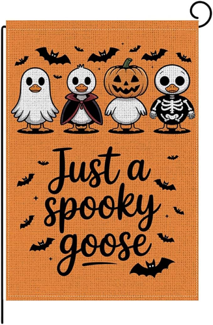 HTBIG Funny Halloween Goose Decor, Just a Spooky Goose Garden Flag, Cute Horror Garden Flag 12x18 inch, For Halloween Holiday Yard Outdoor Decorate