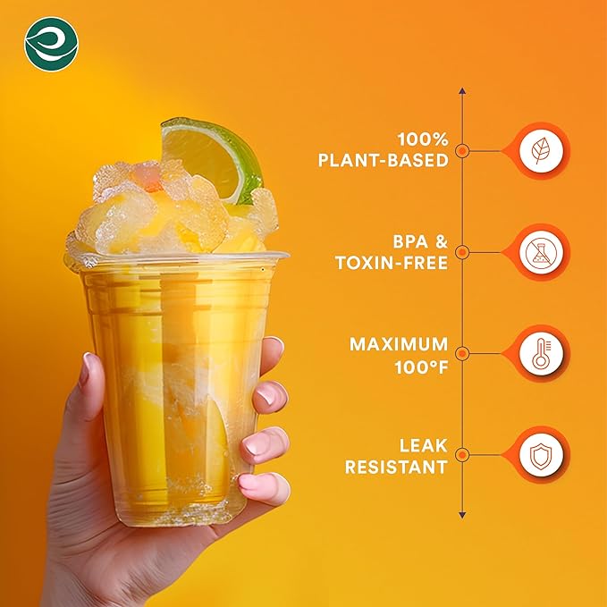 ECO SOUL 100% Compostable, Disposable Party Cups | Eco-friendly Party Cups | (200 Count, 16 oz Cold Cups)