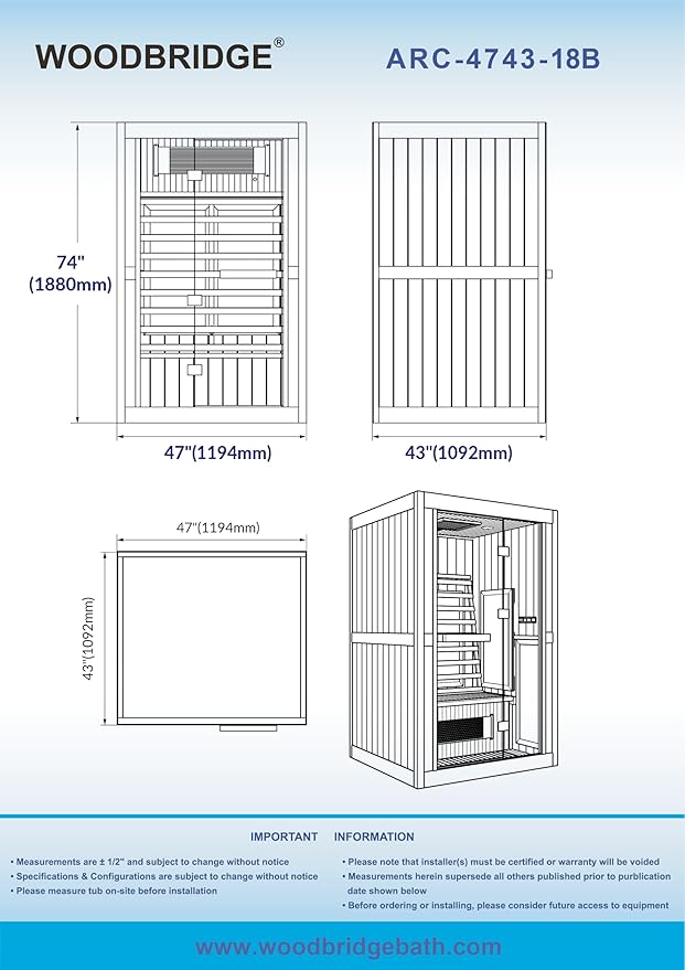 Woodbridge Infrared Home Sauna Room 2 Person Hemlock Wooden Indoor Sauna with 7 Carbon Heaters, Red Light Therapy, Bluetooth Speaker, Intelligent Control Panel, Tempered Glass & Top Vent