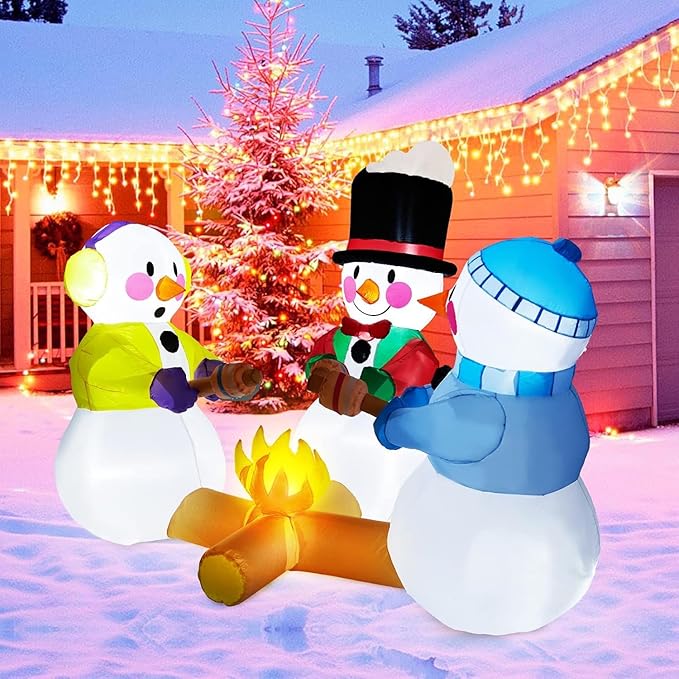 Inflatables Snowman Outdoor Decorations Grilled Meat 7ft Outdoor Inflatable Yard Decorations Christmas Built-in Led Lights with Tethers, Stakes