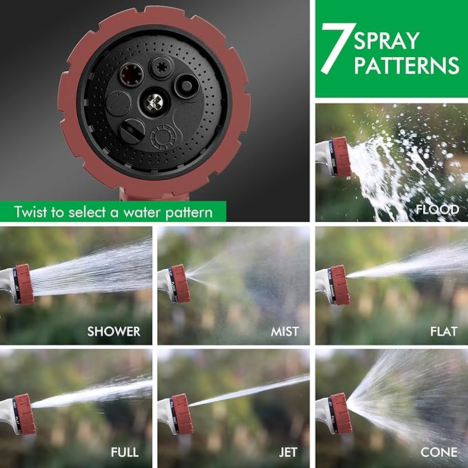 RESTMO Heavy Duty Hose Nozzle, Metal Garden Water Hose Sprayer with 7 Watering Patterns, Thumb Control, On Off Valve, High Pressure Nozzle Sprayer for Watering Plants, Car and Pet Washing, Red