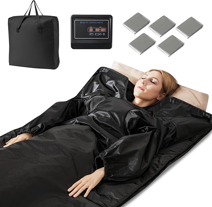 COSTWAY Infrared Sauna Blanket, Portable Full-Body Personal Sauna for Home Use w/Arm Sleeves, Wraps, Carry Bag, 90-180°F Temp Range, 30-90Min Timer, Relaxation & Detoxification, Muscle Tension Relief