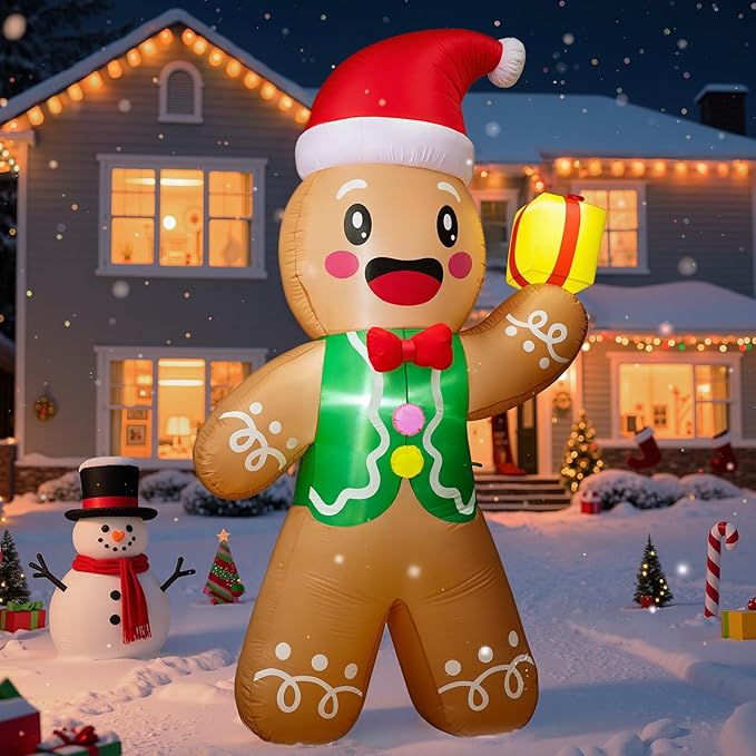 Christmas Inflatable Outdoor Decorations, 8.5 FT Gingerbread Large Blow Up Yard Decor with 3 LED Lights, Christmas Party Outdoor, Yard, Garden, Lawn Winter Decorations Ornaments
