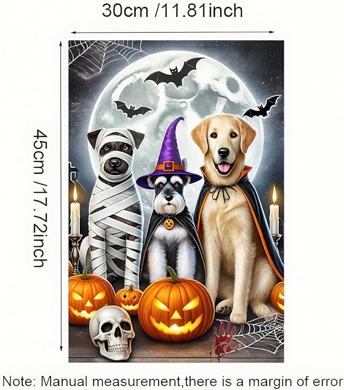 Halloween Garden Flag 12x18 Flag Double Sided Dogs Cat Garden Flag Witch Hats Pumpkins And Full Moon Cute And Spooky Outdoor Yard Lawn Decoration Banner