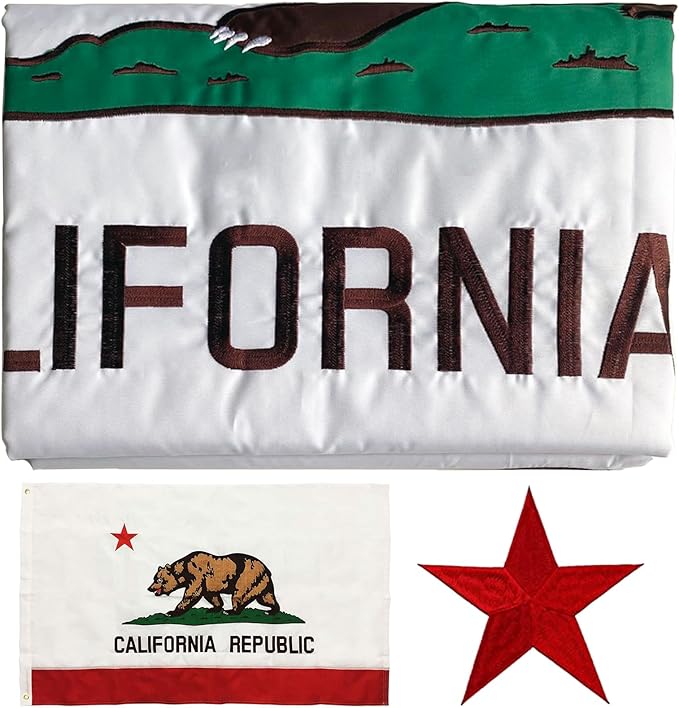 Embroidered California State Flag 3x5 Outdoor- 3Ply Heavy Duty 300D Nylon(All Weather)- Cali CA Flag 3x5-2 Brass Grommets & 4 Rows Stitched