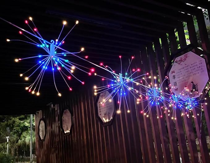 Remote Firework LED Copper Wire Starburst Lights - 10 Connection 600 LED Fairy Twinkle String Lights - 8 Modes With Remote Control, Dimming, Timer (Colorful)
