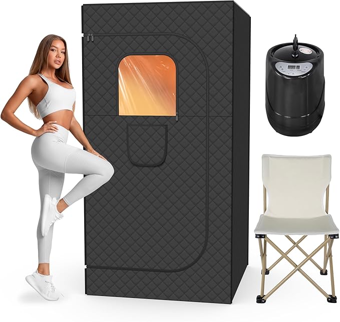 Portable Sauna for Home, EASYINBEAUTY Large Size Home Sauna Box with 3L 1200W Steamer, 9 Levels Heat, Remote Control - Personal Steam Room Tent for Full Body Relaxation (2.9'Lx2.9'Wx5.9'H, Black)