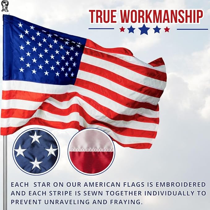 American Flag - Heavy-Duty US Flag - Embroidered Stars - Nylon USA Flag Built for Outdoors - Sewn Stripes - UV Protection - Brass Grommets (12x18 ft)